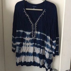 Bandolino Bling Tie Dye Blouse. Dark Blue XXL